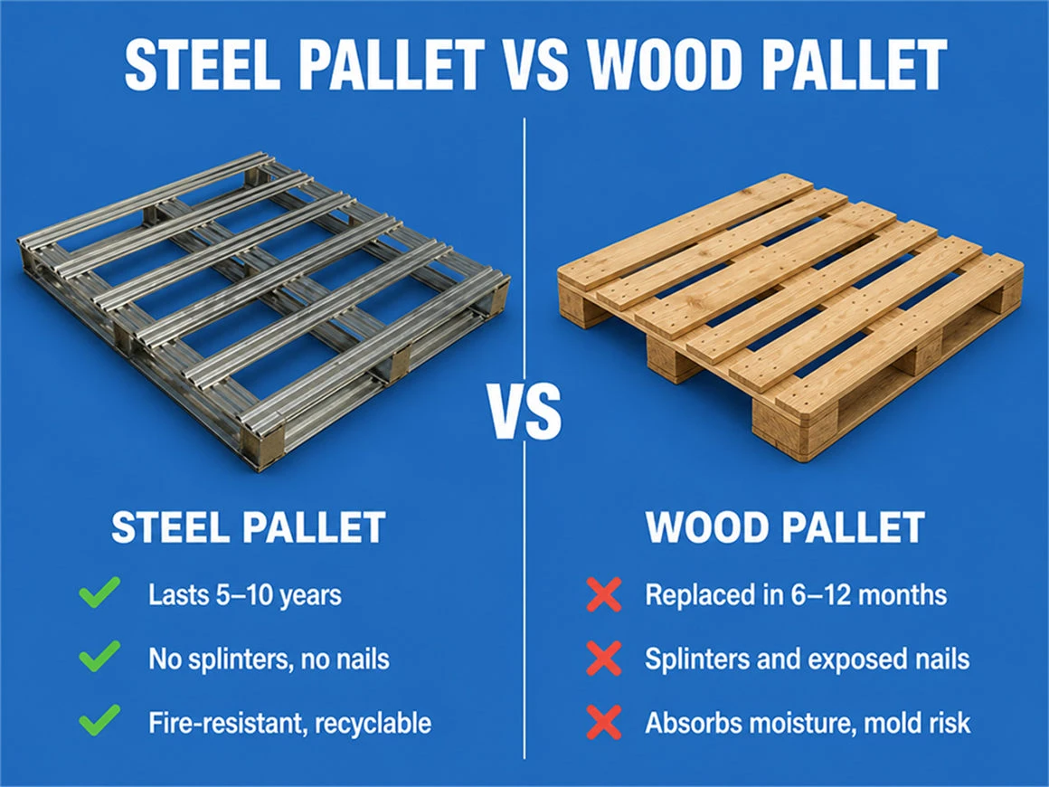 Steel Pallet vs Wood Pallet Steel Pallet vs Wood Pallet